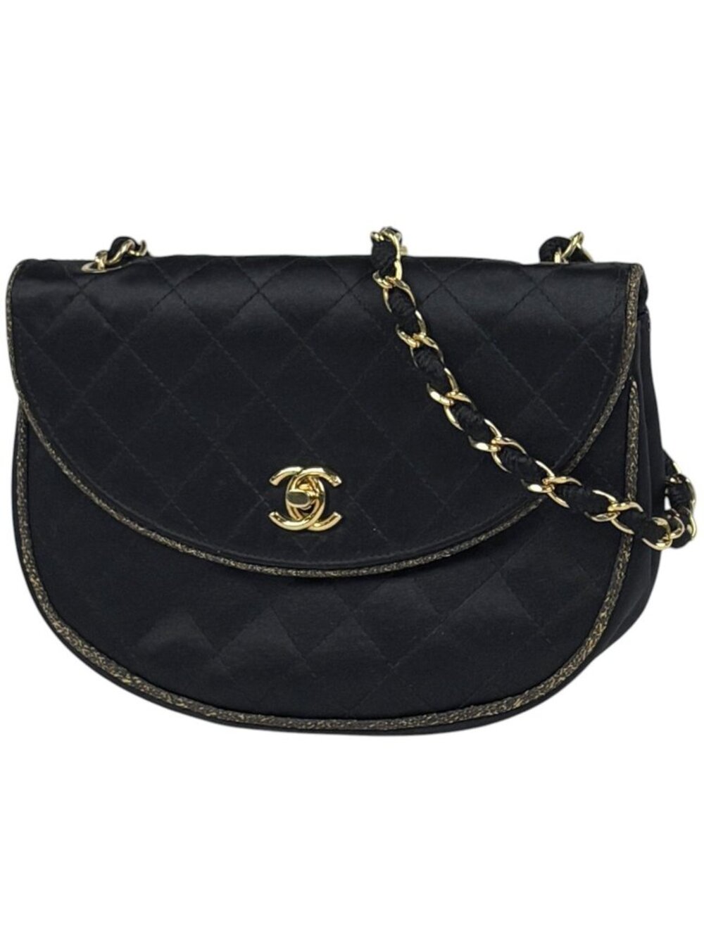 Chanel Shoulder Bag CC Logo Quilted Satin Black
